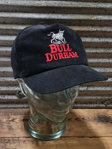 Vintage 80s Black Corduroy Bull Durham Tobacco Snapback Trucker Hat Cap Bull - Picture 1 of 12