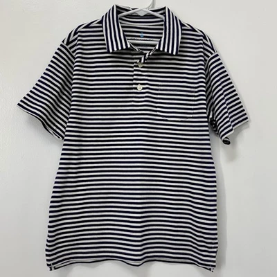 NUEVO CON ETIQUETAS Camisa Polo Manga Corta Corte Crew Blanco/Púrpura Oscuro Rayas Niño Mediana (8-9) Foto 1 de 4