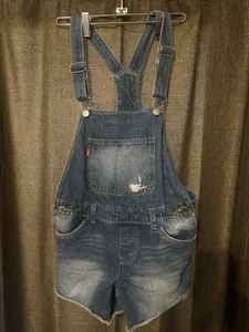 Levi's Overalls Girl's 14 Regular Denim Blue Jean Shortalls Shorts Cotton Cutoff - Picture 1 of 9
