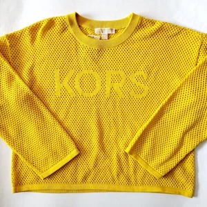 Michael Kors signature MK logo knit sweater womens Size XL Yellow Petite - Picture 1 of 5