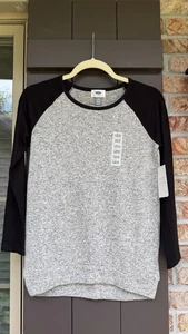 Old Navy Sweater Girls Large 10-12 Black and Gray Knit Raglan Long Sleeve Soft - Picture 1 of 3