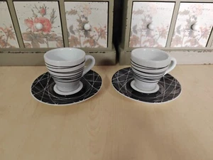 Bodum Paula Espresso Demitasse Cup Saucer Black and White 2-Piece Lines. Used - Picture 1 of 5
