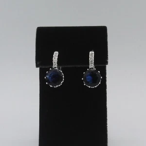 Platinum Plated Dark Blue Cubic Zirconia Hoop Earrings Non Allergic Jewellery - Picture 1 of 9