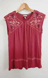 Knox Rose Womens Tank Top XS Floral Rusty Embroidered Boho Peasant Blouse - Picture 1 of 7