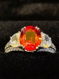 Natural Sapphire Orange 4.19Ct fine Gemstone ring. size L - Picture 1 of 12