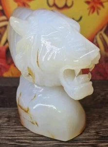 Stunning Afghan Jade Crystal Tiger Head Carving 87mm 365g Has Sparkly Druzy - Picture 1 of 11