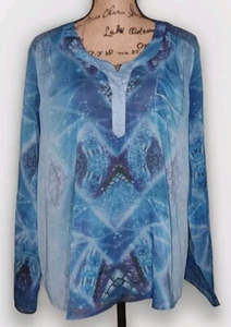 One World - Pretty Blue Celestial Vibe Layered Long Sleeve Tunic - Women's XL - Picture 1 of 3