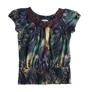Vintage Dressbarn Top Damen XL Paisley Schmuck gesmokt Y2K 90er Boho Fee USA - Bild 1 von 12