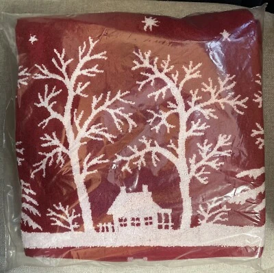 Toalla de baño reversible Jacquard campana trineo Pottery Barn nueva con etiqueta Navidad Foto 1 de 3