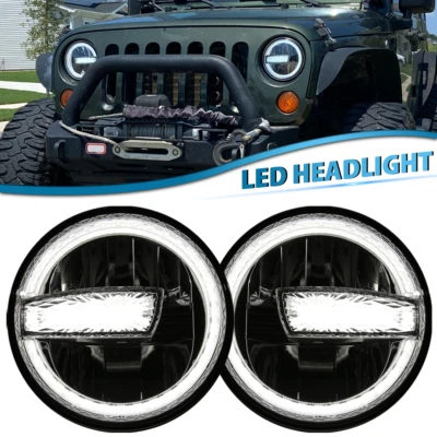 Par de faros LED proyectores DRL de 7 pulgadas para Jeep Wrangler CJ JK TJ LJ 1997-17 Foto 1 de 4