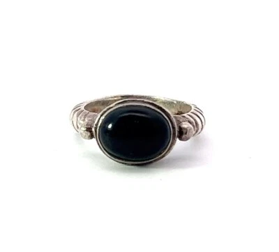 Anillo De Ónix Negro Natural Cabochón De Plata Esterlina De 9.5mm - Imagen 1 de 4