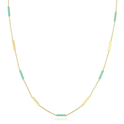 Collar Cable Estación Barra Esmalte Turquesa Oro Amarillo 14K (Hueco) 18" Foto 1 de 4