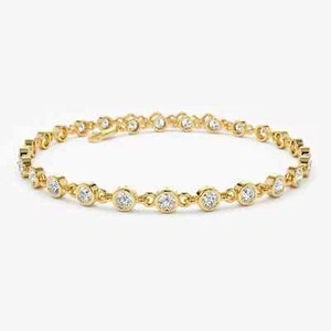 2CT Lab-Grown G-H/VS Diamond Bezel Set Tennis Bracelet 14K Solid Yellow Gold 7" - Picture 1 of 7