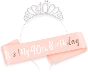 HOWAF Rose Gold It's My 40th Birthday Sash and 40 Birthday Tiara Rhinestone for - Picture 1 of 7