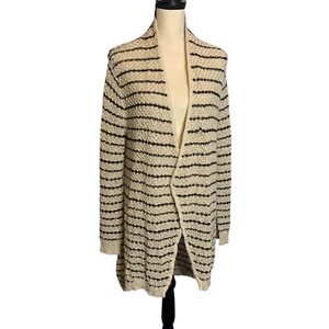 Gibson Latimer Cardigan Womens XL Crochet Striped Loose Knit Tan Black Open - Picture 1 of 12