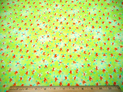 Floral Fabric By Yard SALE Orange Green Floral Lt Lime Green Premium Cotton #PC - Image 1 of 2