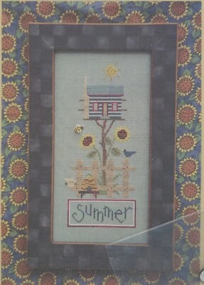 Lizzie Kate Summer Button Up Birdhouse Sunflower Bee Button Cross Stitch Pattern - Image 1 of 3