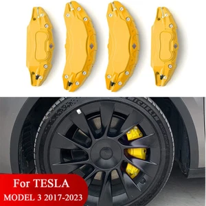 4 piezas/juego de cubiertas pinzas de freno para accesorios amarillas Tesla Model 3 de 18 19 pulgadas - Imagen 1 de 10