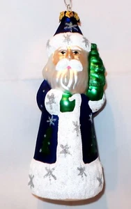 6,5 Zoll hoch Weihnachtsmann St. Nick in blauer Jacke hält Baum mundgeblasen Glas Weihnachtsschmuck - Bild 1 von 7