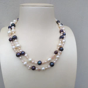 90cm Natural Multi-color Pink South Sea Baroque Pearl Necklace 35inch 14k Gold P - Picture 1 of 7