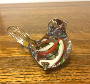 Vintage Crystal Art Glass Bird Paperweight Red White Green Stripes 3" x 4" - Picture 1 of 8