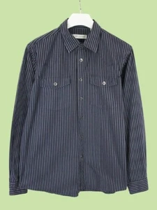 BALMAIN Shirt Men's XL Western Button Up Spread Neck Pinstriped Dark - Picture 1 of 11