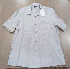 $195 Mens THEORY "Daze" Linen Blend SS Sport Camp Shirt White/Gray 2XL - Bild 1 von 5