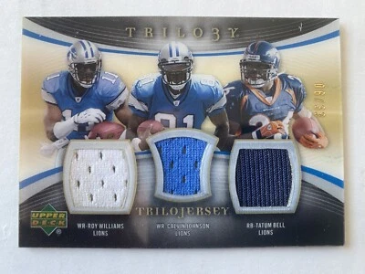 2007 Trilogy Lions TriloJersey #ed 6/33 Calvin Johnson, RC Williams, Bell - Image 1 of 3