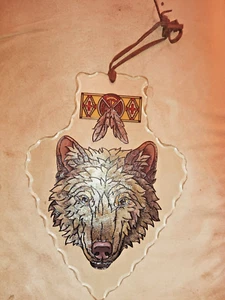 Arrowhead Shaped Painted Stained Glass Sun Window Catcher Wolf Indian 9in - Picture 1 of 2