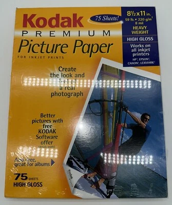 Papel fotográfico de alto brillo de inyección de tinta premium KODAK 75 hojas 8,5” x 11” nuevo sellado Foto 1 de 2