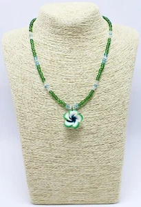 New Hawaiian Tropical Plumeria Flower Pendant Necklace with Glass Beads #N2430C - Picture 1 of 2