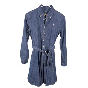 Polo Ralph Lauren Girls' Size 16 Blue Belted Cotton Side Pocket Denim Shirtdress - Picture 1 of 10