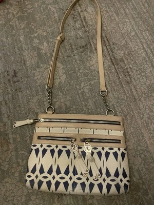 Spartina 449 Daufuskie Island Linen & Leather blue and cream Crossbody bag - Image 1 of 4