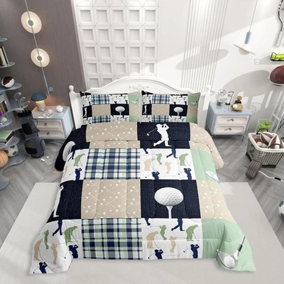 Golf Plaid Comforter Set Twin Size,Ball Sports Lover Style Bedding Set for Ki... - Image 1 of 4