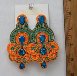NEW TREASURE JEWELS BETSY ORANGE POST DANGLE EARRINGS EMBELLISHED CRYSTAL - Picture 1 of 10