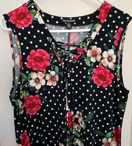 ABITO NINA LEONARD 👗 lunghezza ginocchio nero e floreale 🌸 stampa xl VINTAGE - Foto 1 di 4