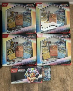 Pokemon Prismatic Evolutions Poster Collection Box X4 LOT & Surprise Box & Tin - Picture 1 of 5