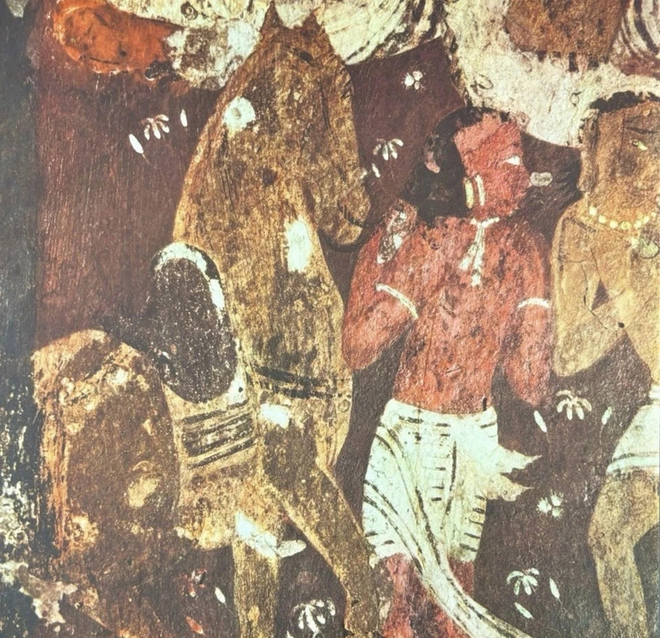 Homem Cavalo Original Antigo Vintage Fine Art ÍNDIA Impressão Pôster Ajanta Cavernas Parede - Imagem 1 de 4