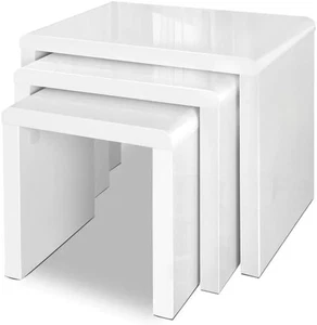 Table Set of 3 Bedside Bed Side Sofa Nesting Tables Laptop Desk High Gloss Woode - Picture 1 of 8