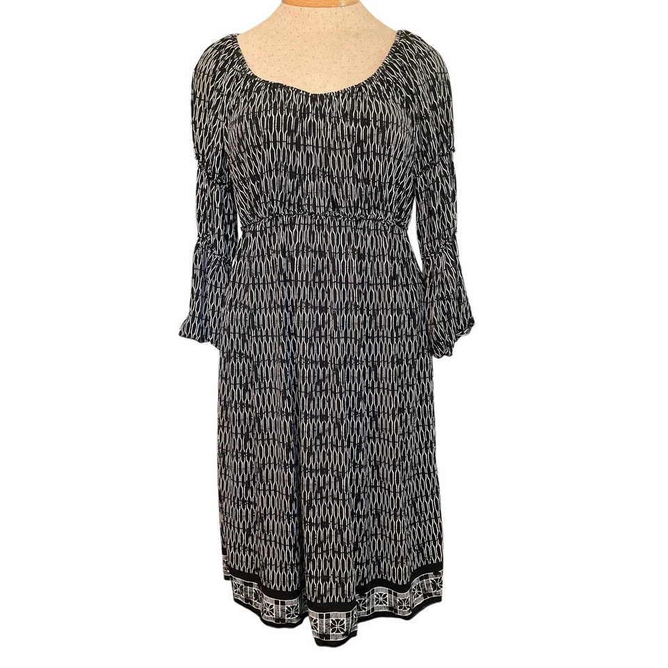 Vestido Max Edition XL Negro Blanco Geométrico Manga Campana Poliéster Spandex Foto 1 de 4