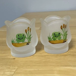 Handbemalter Frosch Votivkerzen Glashalter signiert Set grün kitschig ansehen - Bild 1 von 15