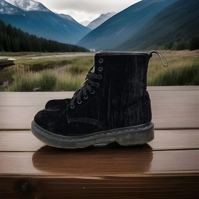 Dr Martens 1460 Castel Black Soft Crushed Velvet Ankle Boots Size Uk 6 Eu 39 - Image 1 of 4