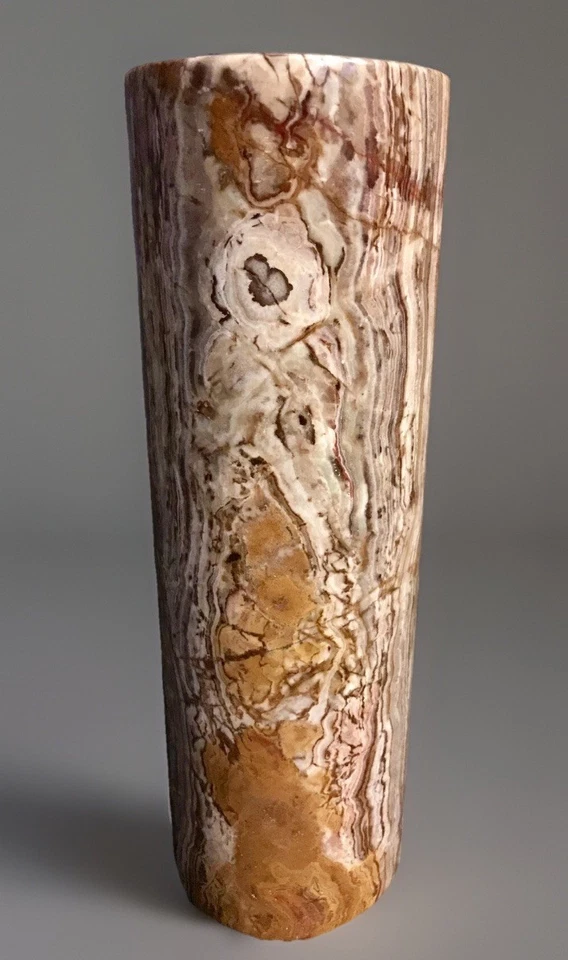 "Jarrón cilíndrico tallado de piedra de ónix recipiente 12"" H 5,5 libras" Foto 1 de 4