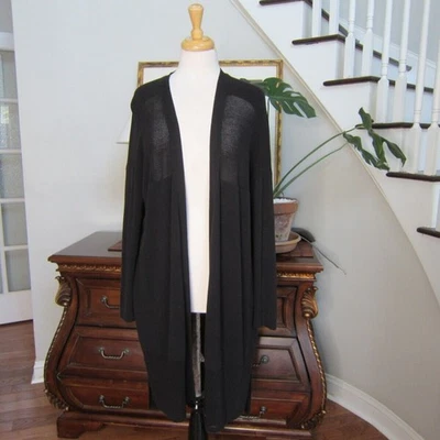 Cárdigan largo Athleta negro con ribete de red frontal abierto alto-bajo para mujer talla L Foto 1 de 4