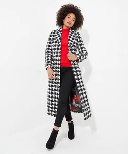 Joe Browns Women's Detachable Faux Fur Collar Dogtooth Check Maxi Coat - Picture 1 of 7