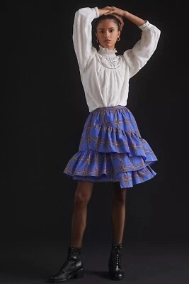 Minifalda Anthropologie Maeve a cuadros con volantes en capas MOTIVO AZUL talla 4 nueva sin etiquetas $148 Foto 1 de 4