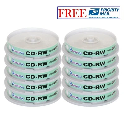 100 Pack Smartbuy CD-RW 1-12X 700MB/80Min High Speed Logo Rewritable Blank Disc - Image 1 of 3