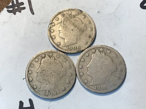 1906, 1908, 1910 Liberty Head V-Nickel, US 5 Cents, Fills Your Folder, Vnick Cover