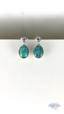 Orecchini pendenti a goccia opale grandi 9x7 mm in argento sterling opale aut... - Immagine 1 di 4