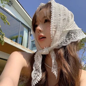 Korean Ins Lace Hair Scarf Women Triangle Hair Band Strap Hair Bag Headscarf - Picture 1 of 11